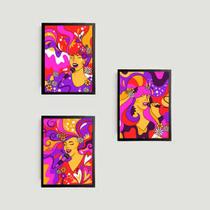 Kit 3 Quadros Figurativos Cantoras 33x24cm - com vidro