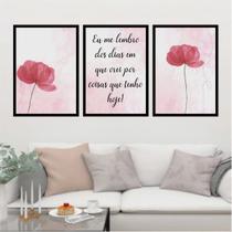 Kit 3 Quadros Flor Aquarela - Eu me Lembro 33x24cm - com vidro