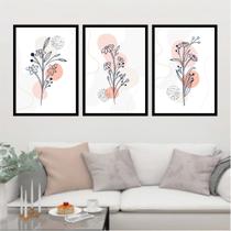 Kit 3 Quadros Flores Abstrato 45x34cm - com vidro