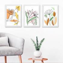 Kit 3 Quadros Flores Aquarela 24x18cm - Vidro Branco