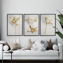 Kit 3 Quadros Flores Brancas Com Dourado 45X34 C/Vidro Preta Kit 3 Quadros Flores Brancas Com Dourado 45X34 C/Vidro Preta