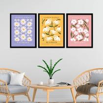 kit 3 Quadros Flores Flowers Market 24x18cm
