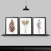 Kit 3 Quadros Flores Secas Aquarela 33x24cm