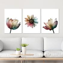Kit 3 Quadros Flores Suaves Multicor 24x18cm