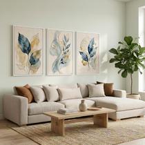 Kit 3 Quadros Folhagem Azul Dourado Aquarela 50X70 Moldura Cor da moldura:Preta Kit 3 Quadros Folhagem Azul Dourado Aquarela 50X70 Moldura Cor da moldura:Preta
