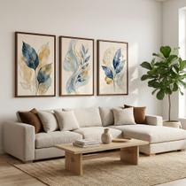 Kit 3 Quadros Folhagem Azul Dourado Aquarela 50X70 Moldura Cor da moldura:Preta Kit 3 Quadros Folhagem Azul Dourado Aquarela 50X70 Moldura Cor da moldura:Preta