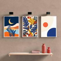 Kit 3 Quadros Folhagem E Lua Multicoloridos 45X34Cm