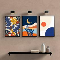 Kit 3 Quadros Folhagem e Lua Multicoloridos 45x34cm Kit 3 Quadros Folhagem e Lua Multicoloridos 45x34cm