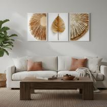 Kit 3 Quadros Folhagem Palha Nude com Moldura Cor da Moldura:Preta
