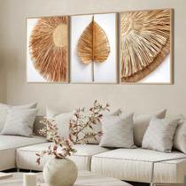 Kit 3 Quadros Folhagem Palha Nude Moldura Kit 3 Quadros Folhagem Palha Nude Moldura