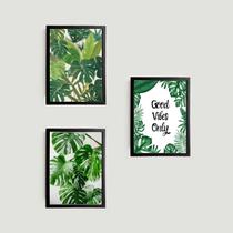 Kit 3 Quadros Folhagens Good Vibes Only 24x18cm - com vidro Kit 3 Quadros Folhagens Good Vibes Only 24x18cm - com vidro