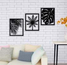 Kit 3 Quadros Folhas 41x90 Tipo Mandala Mdf3mm Decoração