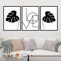 Kit 3 Quadros Folhas Pretas Love 33x24cm Kit 3 Quadros Folhas Pretas Love 33x24cm