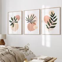 Kit 3 Quadros Folhas Verdes Fundo Rosa Fraco - Natureza - Tela Canvas com Moldura Flutuante em Vários Tamanhos - Artfine Kit 3 Quadros Folhas Verdes Fundo Rosa Fraco - Natureza - Tela Canvas com Moldura Flutuante em Vários Tamanhos - Artfine