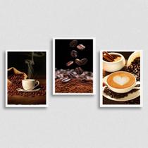 Kit 3 Quadros Fotografia Grãos De Café 24x18cm - com vidro
