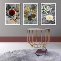 Kit 3 Quadros Fotografias Chás E Ervas 33X24Cm - Com Vidro