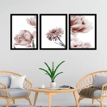 Kit 3 Quadros Fotografias Modernas Flores Rosê 24x18cm - com vidro