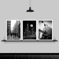 Kit 3 Quadros Fotografias New York 33X24Cm Moldura Branca