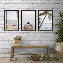 Kit 3 Quadros Fotografias Praia SoftRelax 45x34cm - com vidro