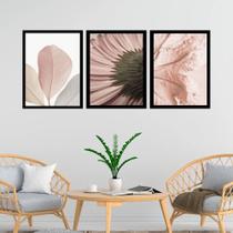 Kit 3 Quadros Fotos Fragmentos Flores Rosê 33x24cm