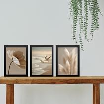 Kit 3 Quadros Fotos Suaves Bege Para Sala ou Quarto 45x34cm