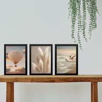 Kit 3 Quadros Fotos Suaves Nuances Bege Para Sala ou Quarto 24x18cm - com vidro