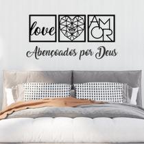 Kit 3 Quadros + Frase Abençoado Por Deus