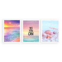 Kit 3 Quadros Frase Praia Motivacional 33X24Cm