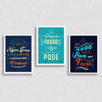 Kit 3 Quadros Frases Motivacionais 33X24 Vidro Branca