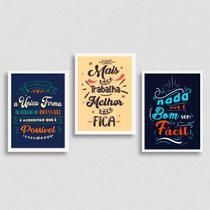 kit 3 Quadros Frases Motivacionais De Trabalho 24x18cm