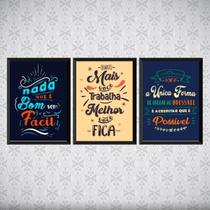 Kit 3 Quadros Frases Motivacionais De Trabalho 33X24 Branca
