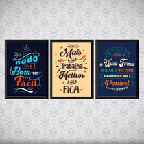 Kit 3 Quadros Frases Motivacionais De Trabalho 33X24 Branca