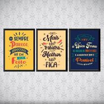 Kit 3 Quadros Frases Motivacionais Trabalho 45X34Cm Branca