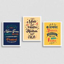 kit 3 Quadros Frases Motivacionais Trabalho 45x34cm - com vidro