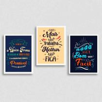 Kit 3 Quadros Frases Motivacional Trabalho 33X24 Vidro Preta