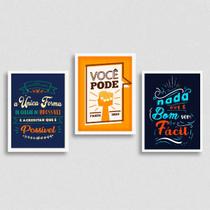 kit 3 Quadros Frases Motivadoras Trabalho 24x18cm - com vidro