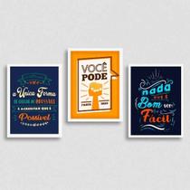 Kit 3 Quadros Frases Motivadoras Trabalho 45X34Cm Branca
