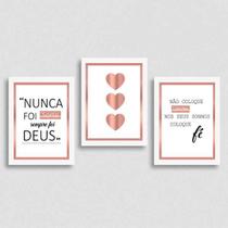 Kit 3 Quadros Frases Questão De Fé 33X24Cm - Com Vidro