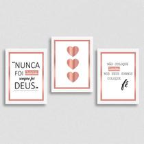 Kit 3 Quadros Frases Questão De Fé 33x24cm - com vidro