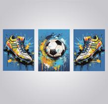Kit 3 Quadros Futebol Bola Chuteira Azul Sala Quarto 28x40cm Kit 3 Quadros Futebol Bola Chuteira Azul Sala Quarto 28x40cm