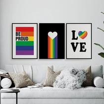 Kit 3 Quadros Gay Be Proud 24X18Cm Madeira Branca Kit 3 Quadros Gay Be Proud 24X18Cm Madeira Branca