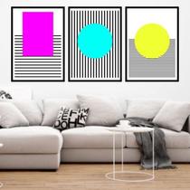 Kit 3 Quadros Geométrico Círculos E Listras 60X40Cm Preta