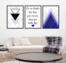 Kit 3 Quadros Geométrico Eu Me Lembro Azul 33x24cm - com vidro
