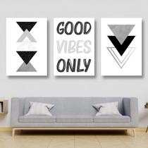 Kit 3 Quadros Geométrico Good Vibes Only 24x18cm Kit 3 Quadros Geométrico Good Vibes Only 24x18cm