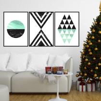 Kit 3 Quadros Geométrico Verde E Mármore 45X34Cm Kit 3 Quadros Geométrico Verde E Mármore 45X34Cm