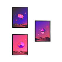 Kit 3 Quadros Geométricos Naves Espaciais 34X23Cm