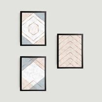 Kit 3 Quadros Geométricos Rosa e Lilás 24x18cm - com vidro Kit 3 Quadros Geométricos Rosa e Lilás 24x18cm - com vidro