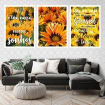 Kit 3 Quadros Girassol Nossos Sonhos 24x18cm Kit 3 Quadros Girassol Nossos Sonhos 24x18cm