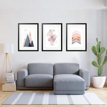 Kit 3 Quadros Grandes Abstratos Triangulos 60x48cm