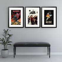 Kit 3 Quadros Grandes AC/DC Iron Maiden Artic Monkeys - 60x48cm